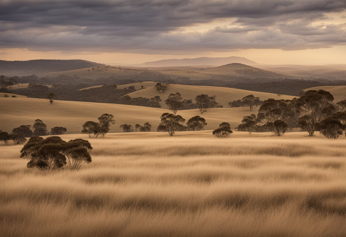 AI artwork of Australian landscape rolling hills.